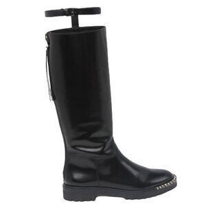 NEW Schutz Cianna Embellished Toe Black Polished Leather Riding Boots Size 6.5B